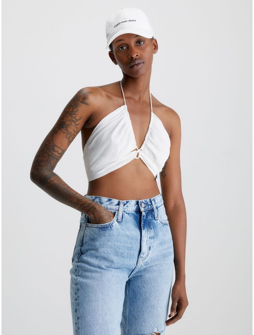 Blusa con cordón de rayón arrugado