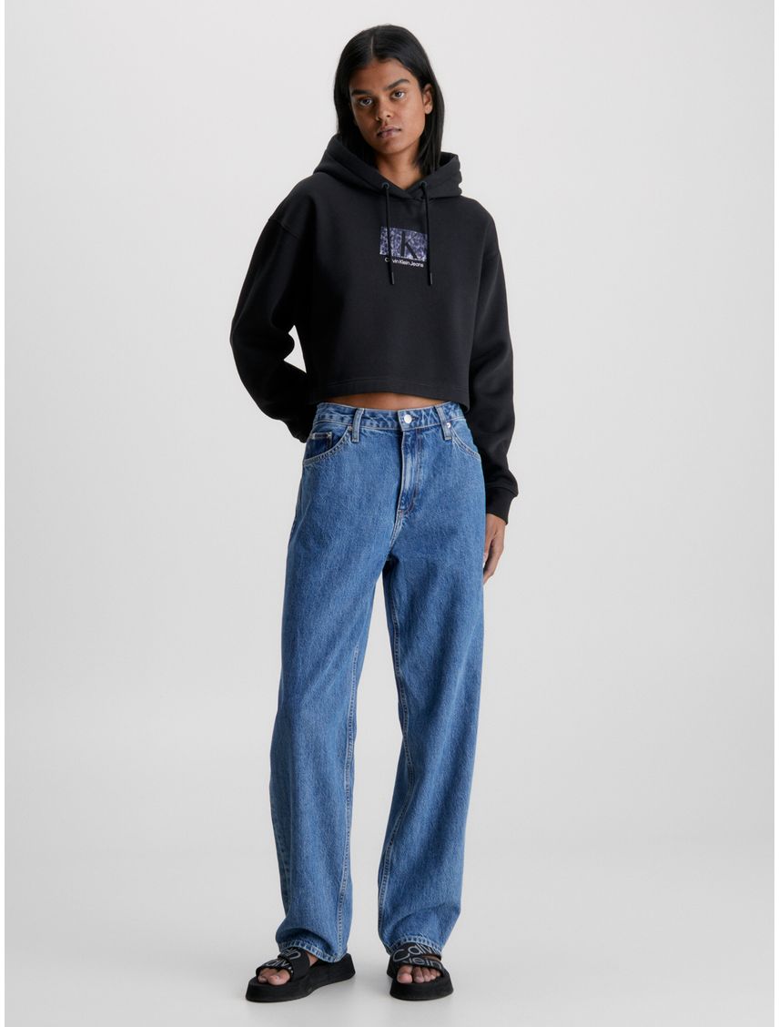 Buzo con capucha cropped oversized con logo