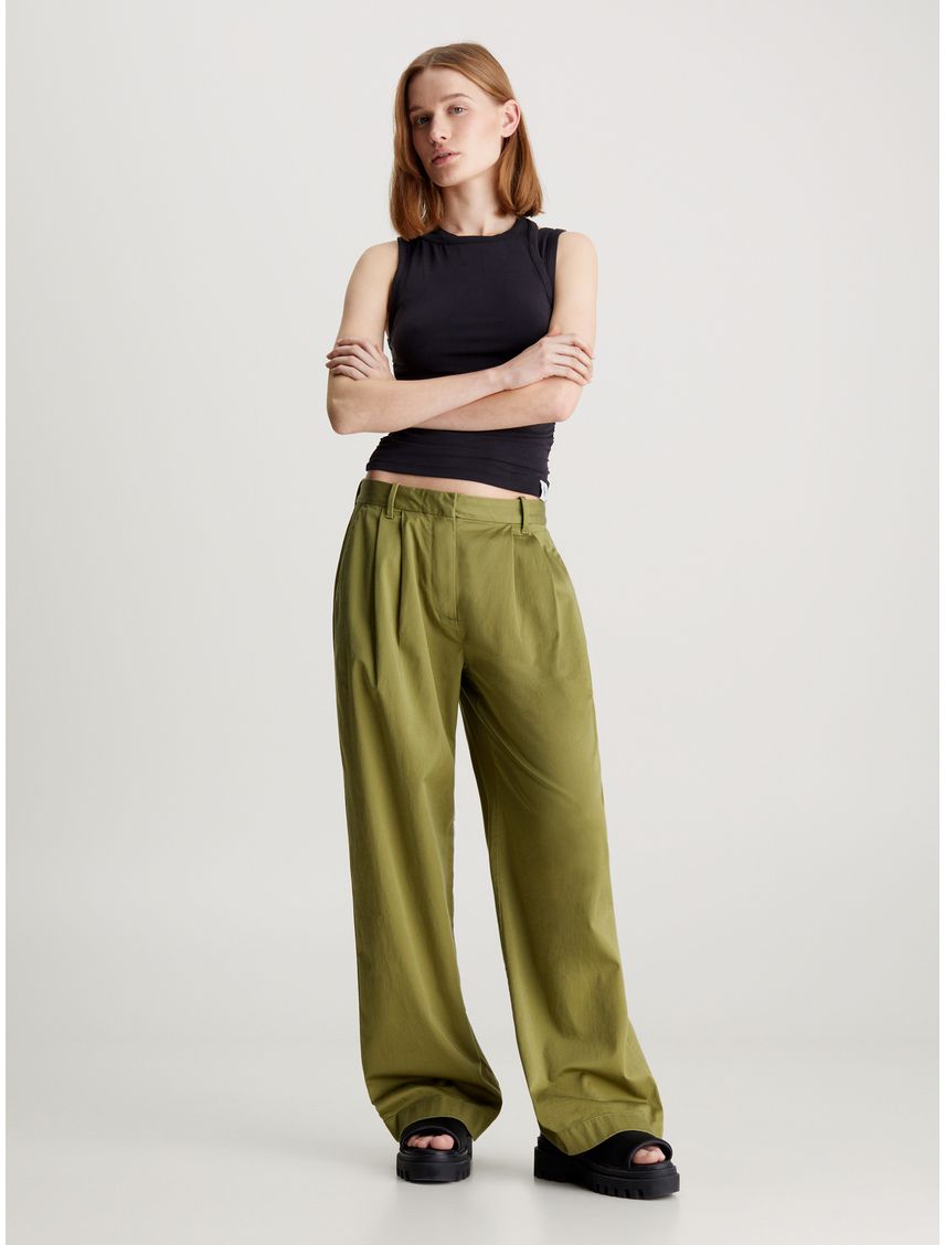 Pantalones straight de sarga de algodón