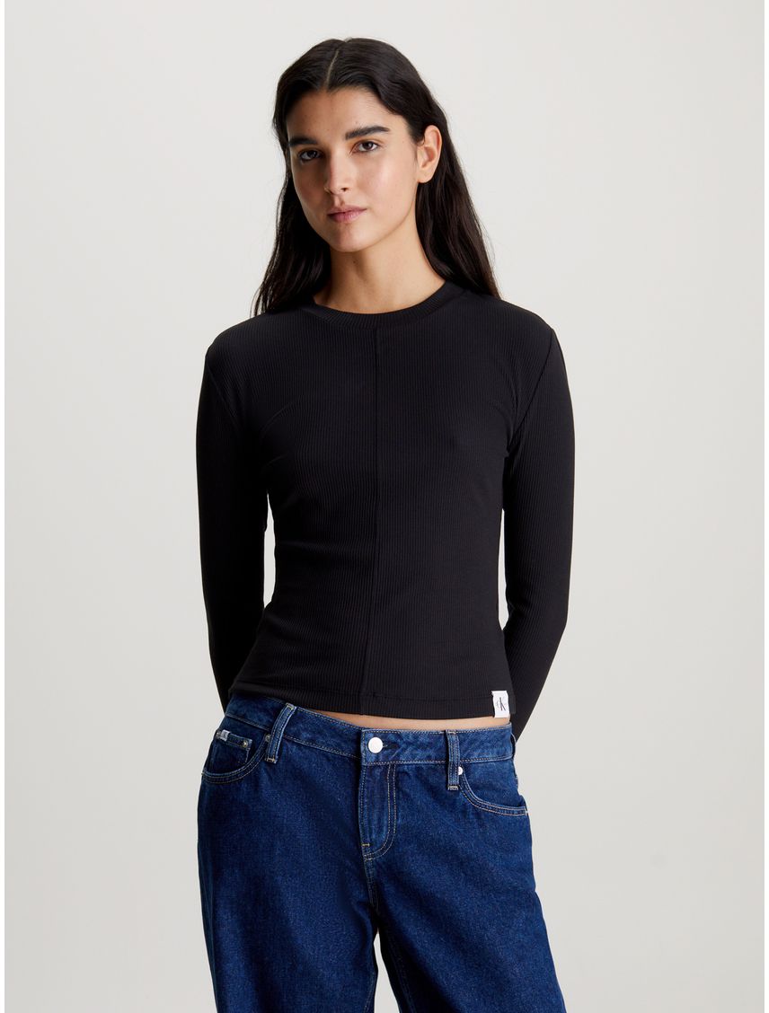 Remera de manga larga slim de canalé