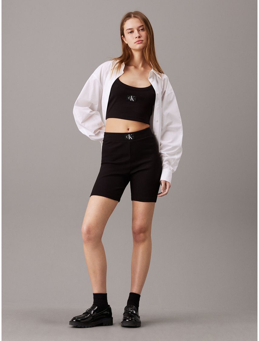Shorts slim de canalé de algodón