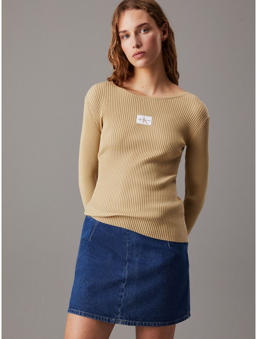 Sweater slim de canalé de lyocell