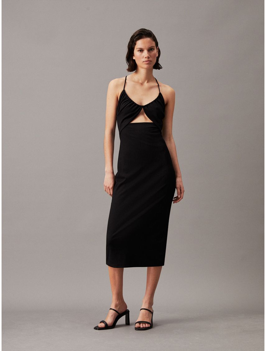 Vestido midi recortado con detalle de lazo
