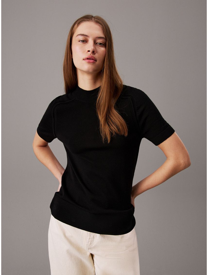 Sweater slim de cuello perkins de lana merino