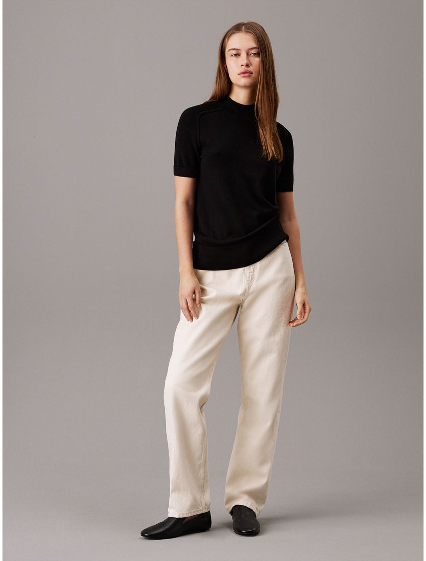 Sweater slim de cuello perkins de lana merino