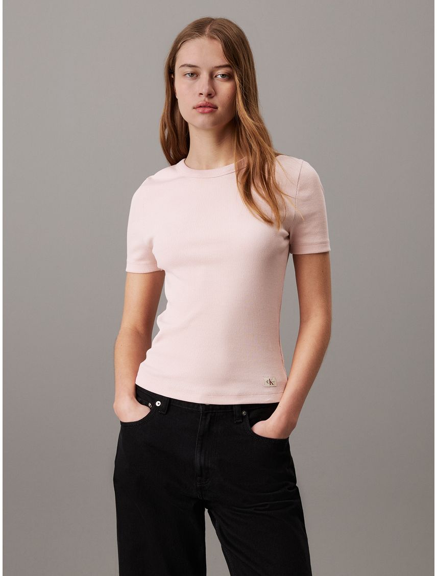 Remera slim canalé de algodón