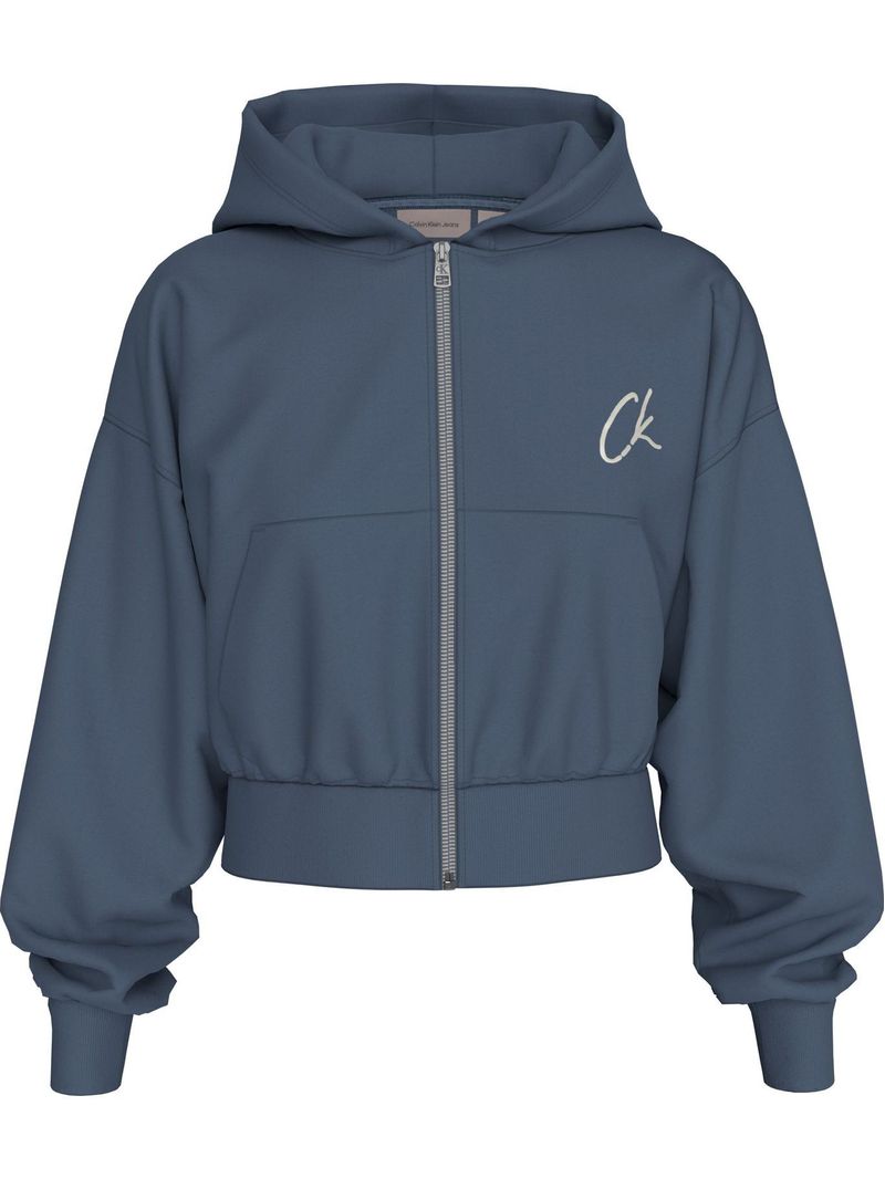 Buzo cropped con capucha, cremallera y logo