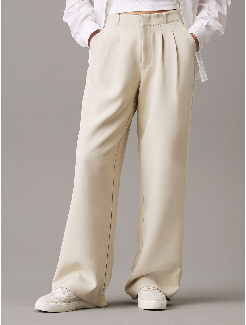 Pantalón recto de crepé plisado