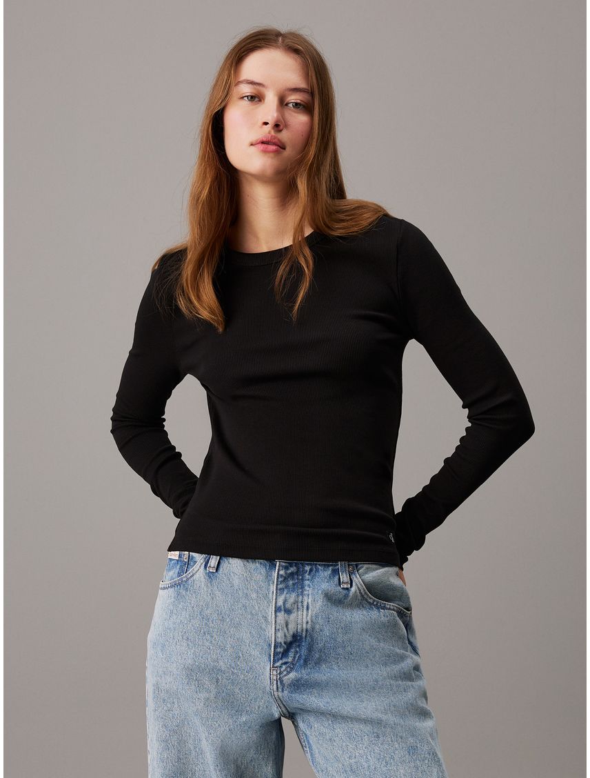 Top de manga larga slim de canalé