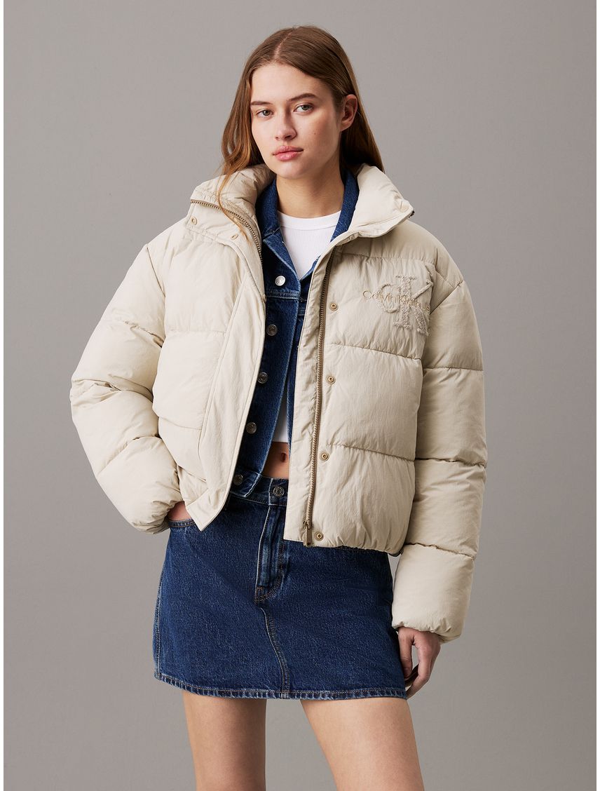 Campera de plumas de chenilla holgada con logo