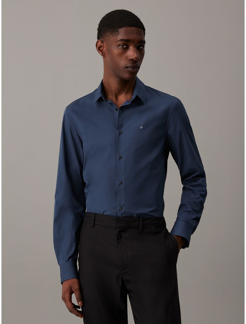 Camisa slim de popelín elástico