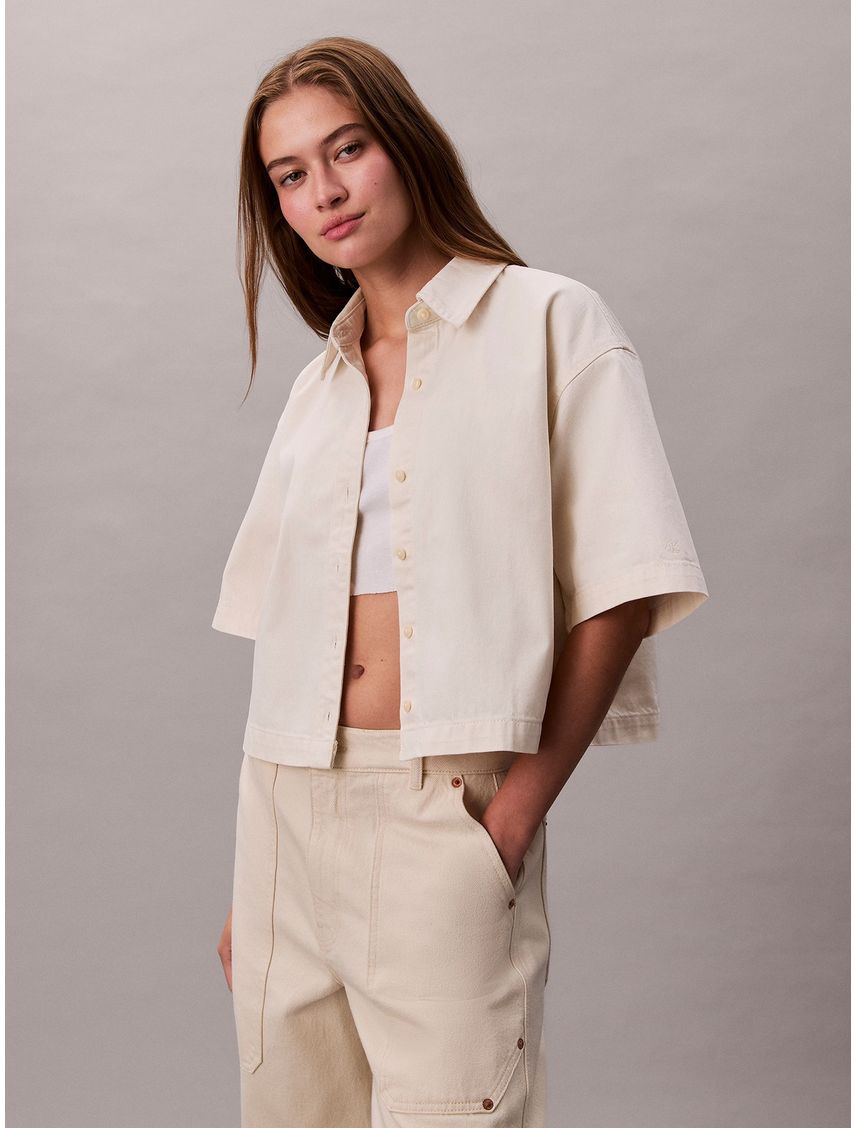 Camisa denim de mangas cortas